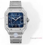 THB Factory Cartier Santos Middle East Limited Edition 39.8mm Replica Watches Ice Out Blue Dial Steel